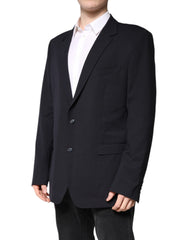 Dolce & Gabbana Dark Blue Wool Single Breasted Coat Blazer -   -  Dolce & Gabbana.