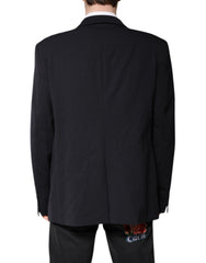 Dolce & Gabbana Dark Blue Wool Single Breasted Coat Blazer -   -  Dolce & Gabbana.