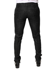 Dolce & Gabbana Black Floral Jacquard Mid Waist Dress Pants -   -  Dolce & Gabbana.