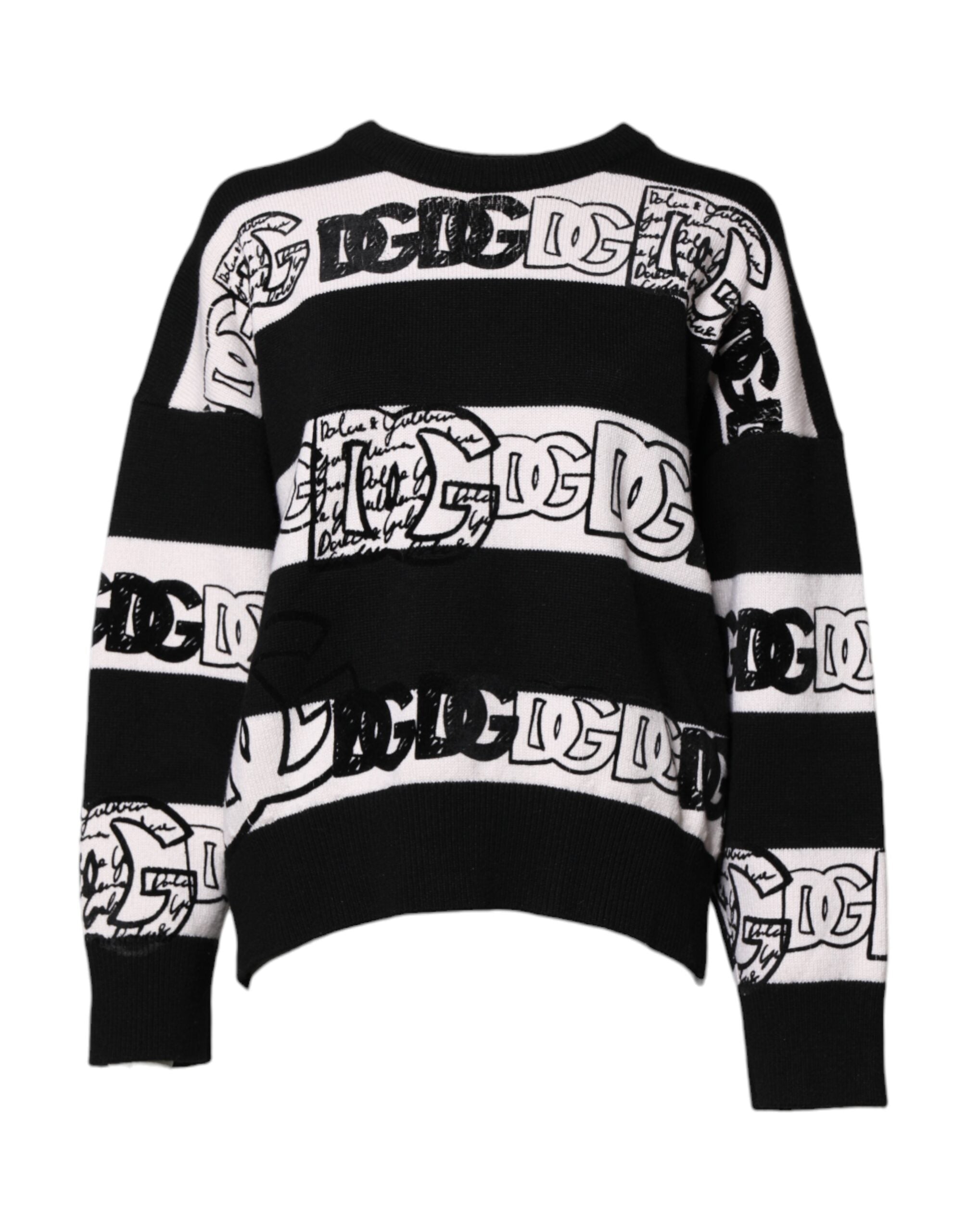 Dolce & Gabbana Black White Logo Print Wool Pullover Sweater - - Dolce & Gabbana.