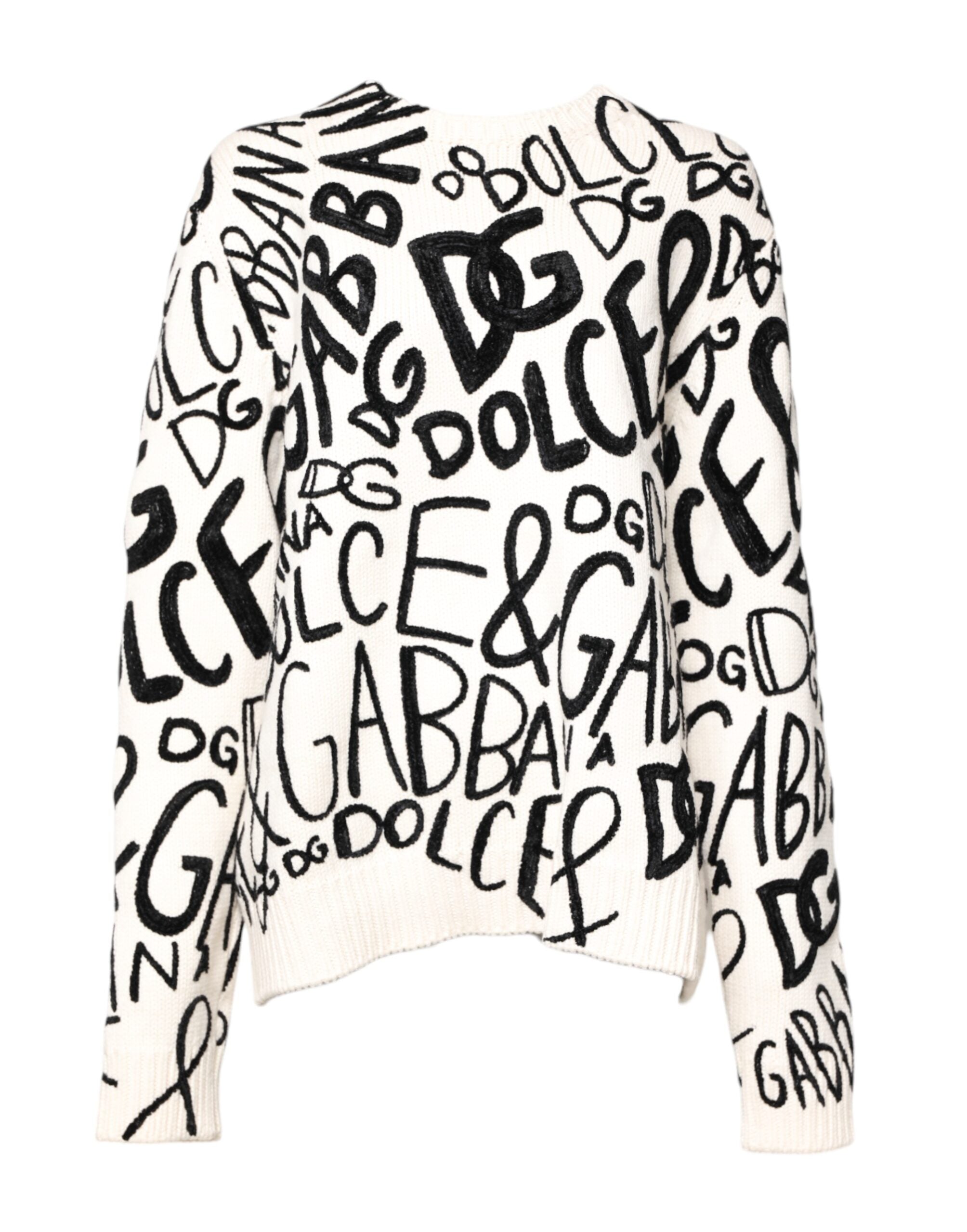 Dolce & Gabbana White Black Logo Print Women Pullover Sweater -   -  Dolce & Gabbana.