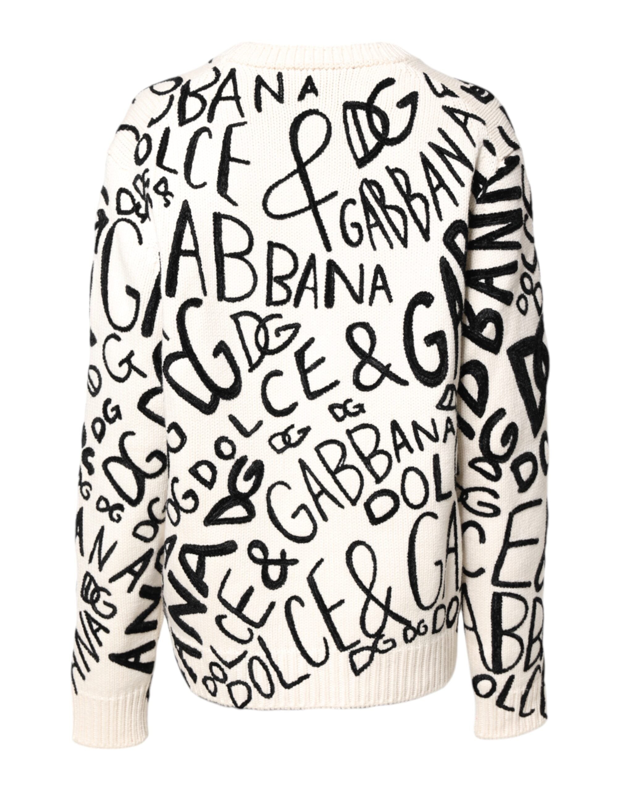 Dolce & Gabbana White Black Logo Print Women Pullover Sweater -   -  Dolce & Gabbana. Dolce & Gabbana White Black Logo Print Women Pullover Sweater -   -  Dolce & Gabbana.