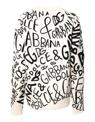 Dolce & Gabbana White Black Logo Print Women Pullover Sweater -   -  Dolce & Gabbana.