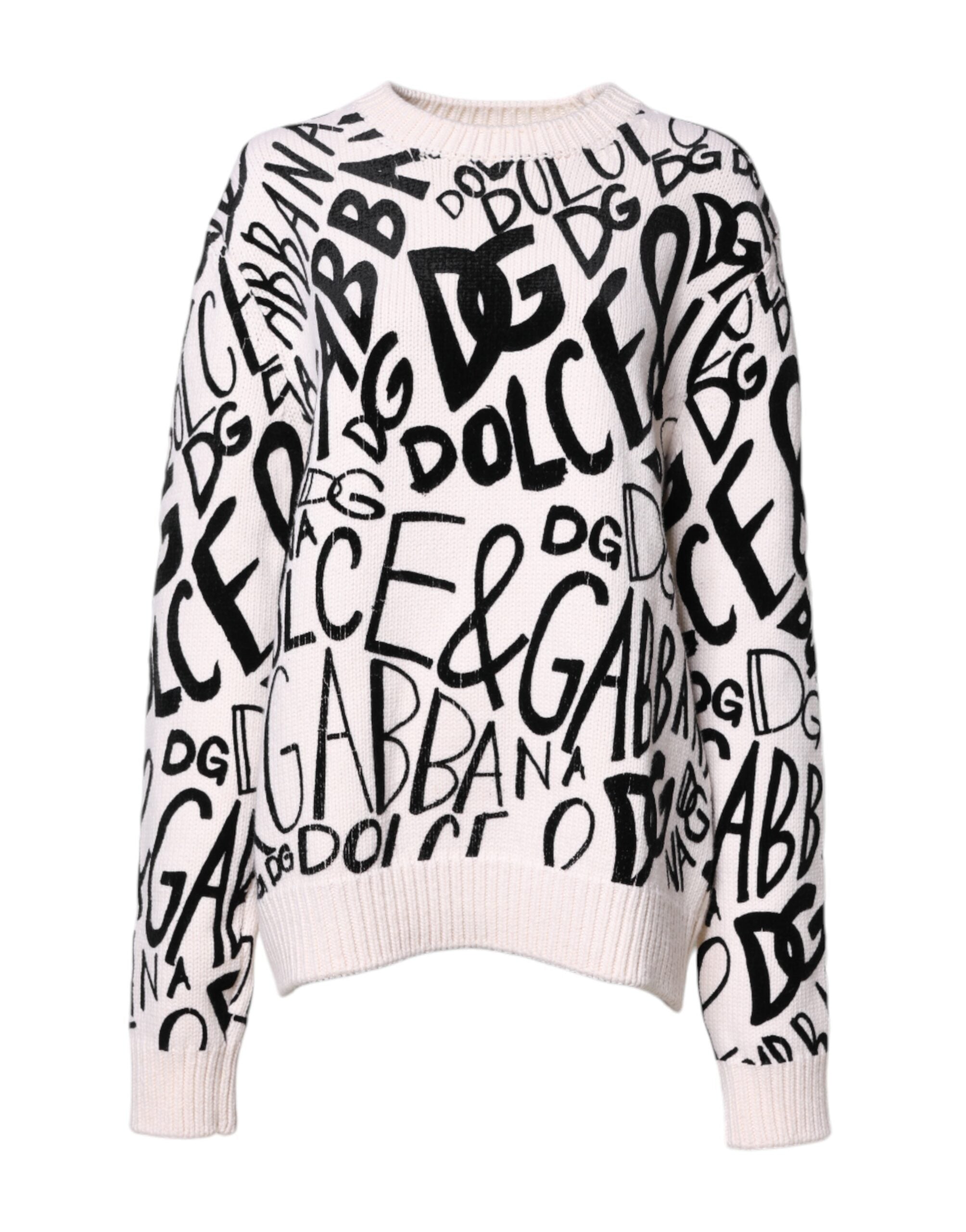Dolce & Gabbana White Black Logo Print Women Pullover Sweater -   -  Dolce & Gabbana. Dolce & Gabbana White Black Logo Print Women Pullover Sweater -   -  Dolce & Gabbana.