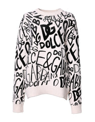 Dolce & Gabbana White Black Logo Print Women Pullover Sweater -   -  Dolce & Gabbana.