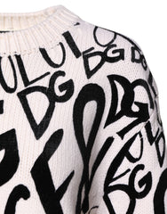 Dolce & Gabbana White Black Logo Print Women Pullover Sweater -   -  Dolce & Gabbana.