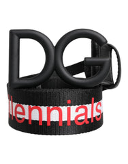 Dolce & Gabbana Black Polyester Logo Print DG Buckle Belt -   -  Dolce & Gabbana.