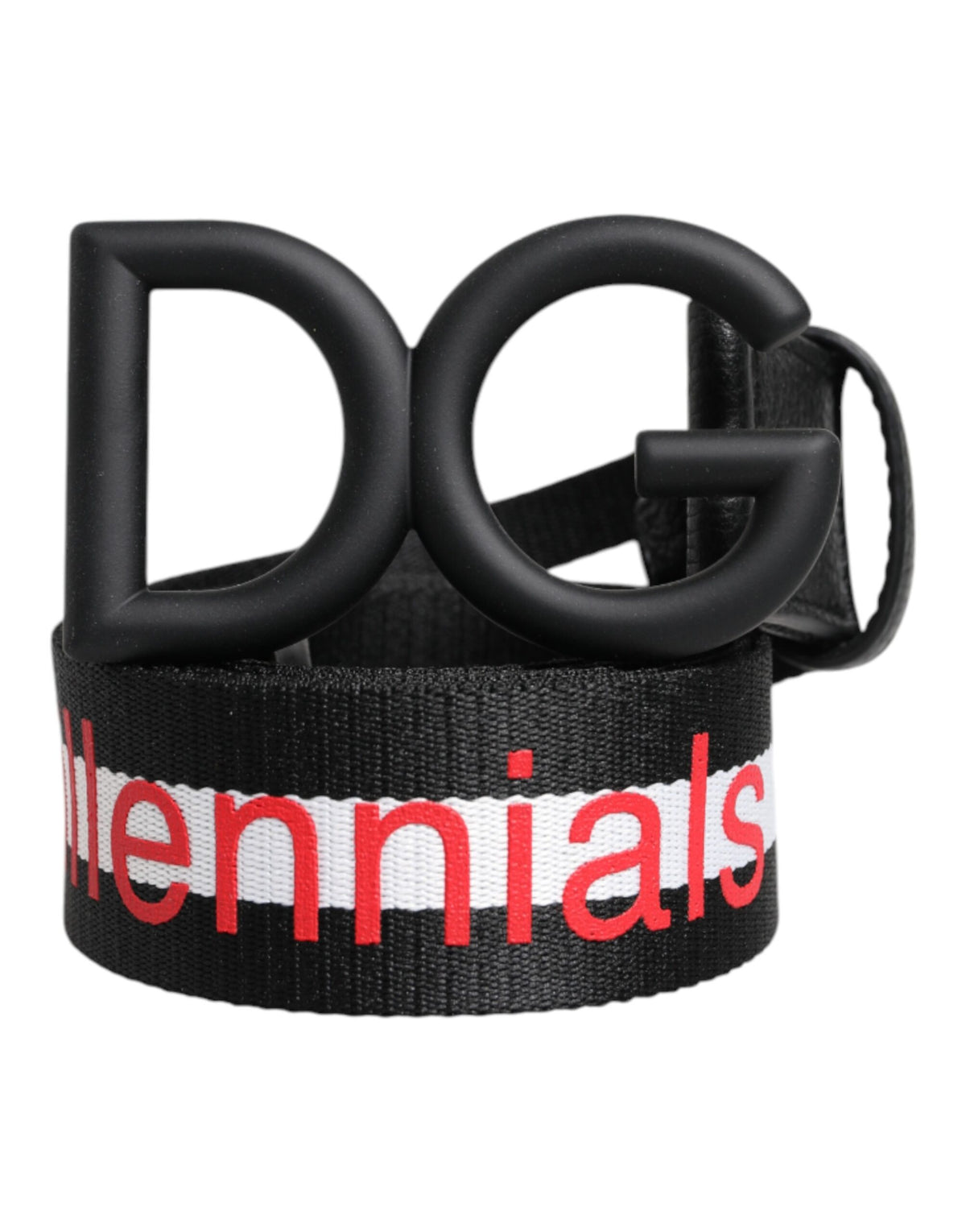 Dolce & Gabbana Black Polyester Logo Print DG Buckle Belt -   -  Dolce & Gabbana.