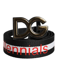 Dolce & Gabbana Black Cotton Logo Print DG Buckle Belt -   -  Dolce & Gabbana.