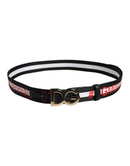Dolce & Gabbana Black Cotton Logo Print DG Buckle Belt -   -  Dolce & Gabbana.