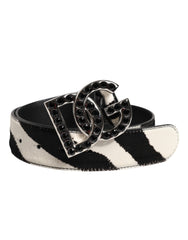 Dolce & Gabbana White Black Leather Zebra DG Crystal Buckle Belt -   -  Dolce & Gabbana.