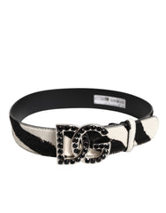 Dolce & Gabbana White Black Leather Zebra DG Crystal Buckle Belt -   -  Dolce & Gabbana.