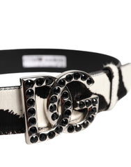 Dolce & Gabbana White Black Leather Zebra DG Crystal Buckle Belt -   -  Dolce & Gabbana.