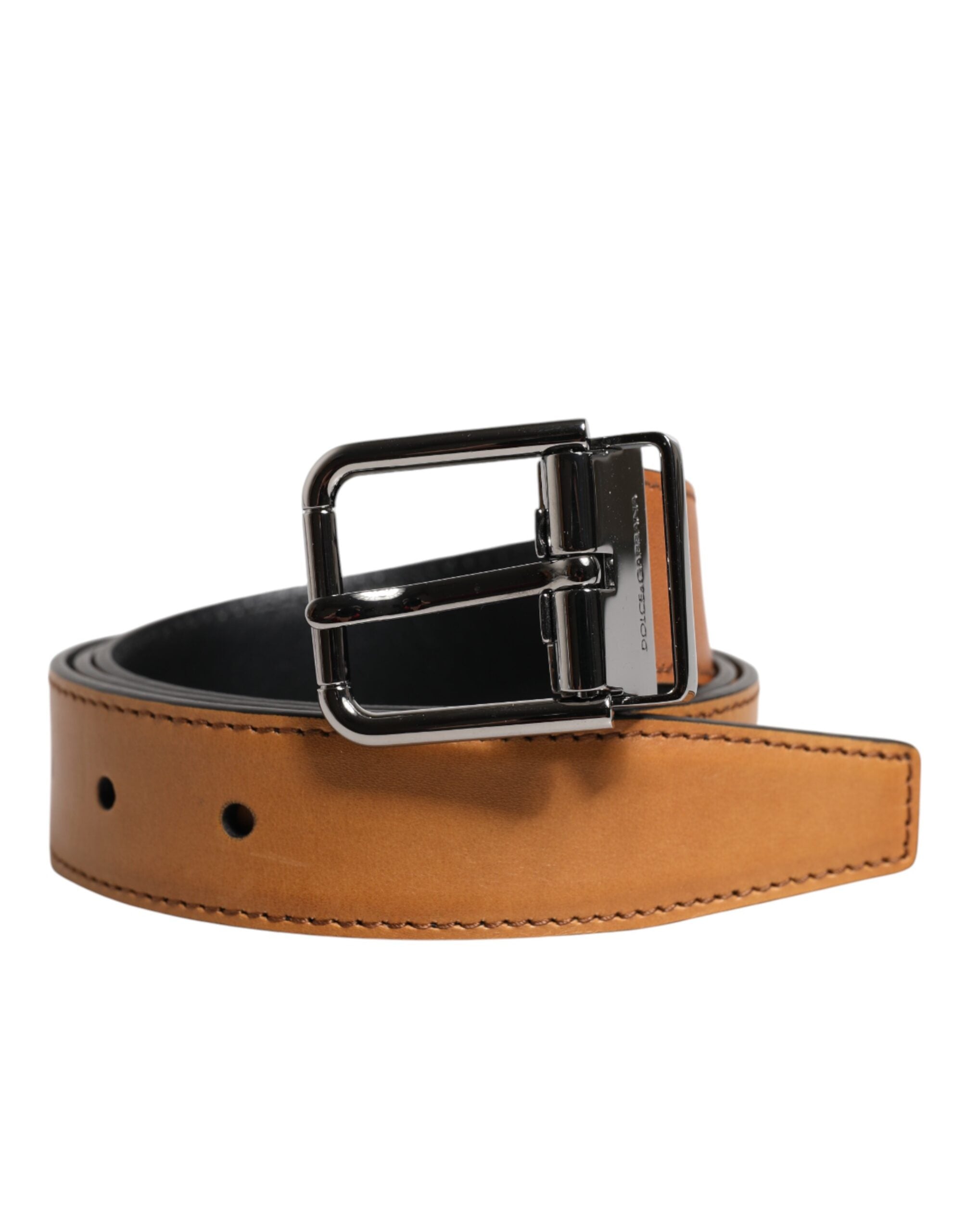 Dolce & Gabbana Brown Classic Calf Leather Silver Buckle Belt -   -  Dolce & Gabbana.