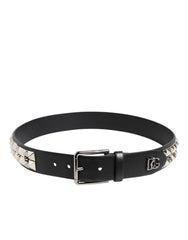 Dolce & Gabbana Black Calf Leather Studded Silver Buckle Belt -   -  Dolce & Gabbana.