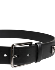 Dolce & Gabbana Black Calf Leather Studded Silver Buckle Belt -   -  Dolce & Gabbana.