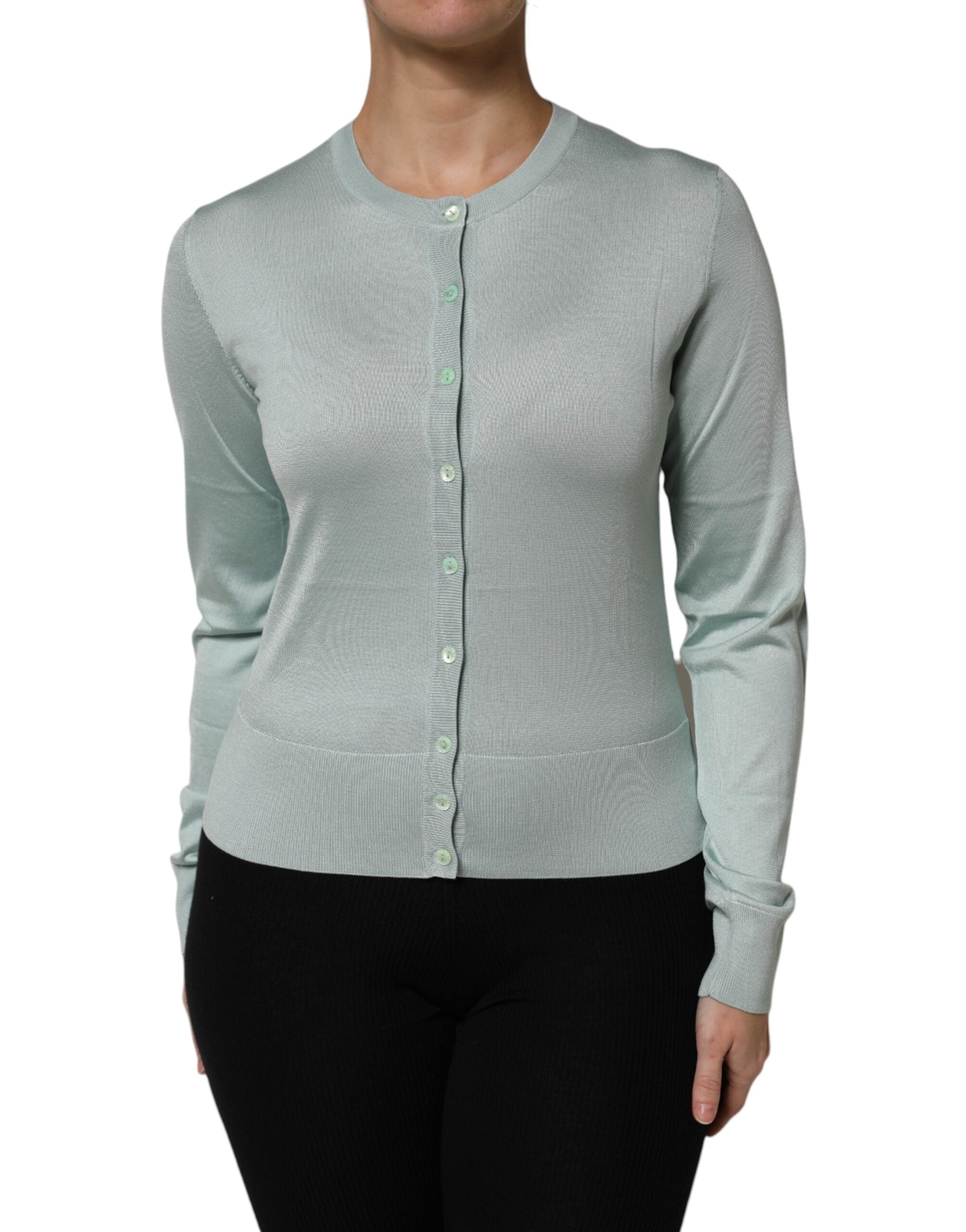 Dolce & Gabbana Light Green Silk Button Down Cardigan Sweater -   -  Dolce & Gabbana. Dolce & Gabbana Light Green Silk Button Down Cardigan Sweater -   -  Dolce & Gabbana.
