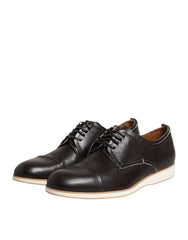 Pollini Dark Brown Leather Derby Lace Up Dress Formal Shoes -   -  Pollini.