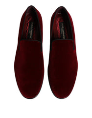 Dolce & Gabbana Red Cotton Velvet Slip On Loafers Formal Shoes -   -  Dolce & Gabbana.