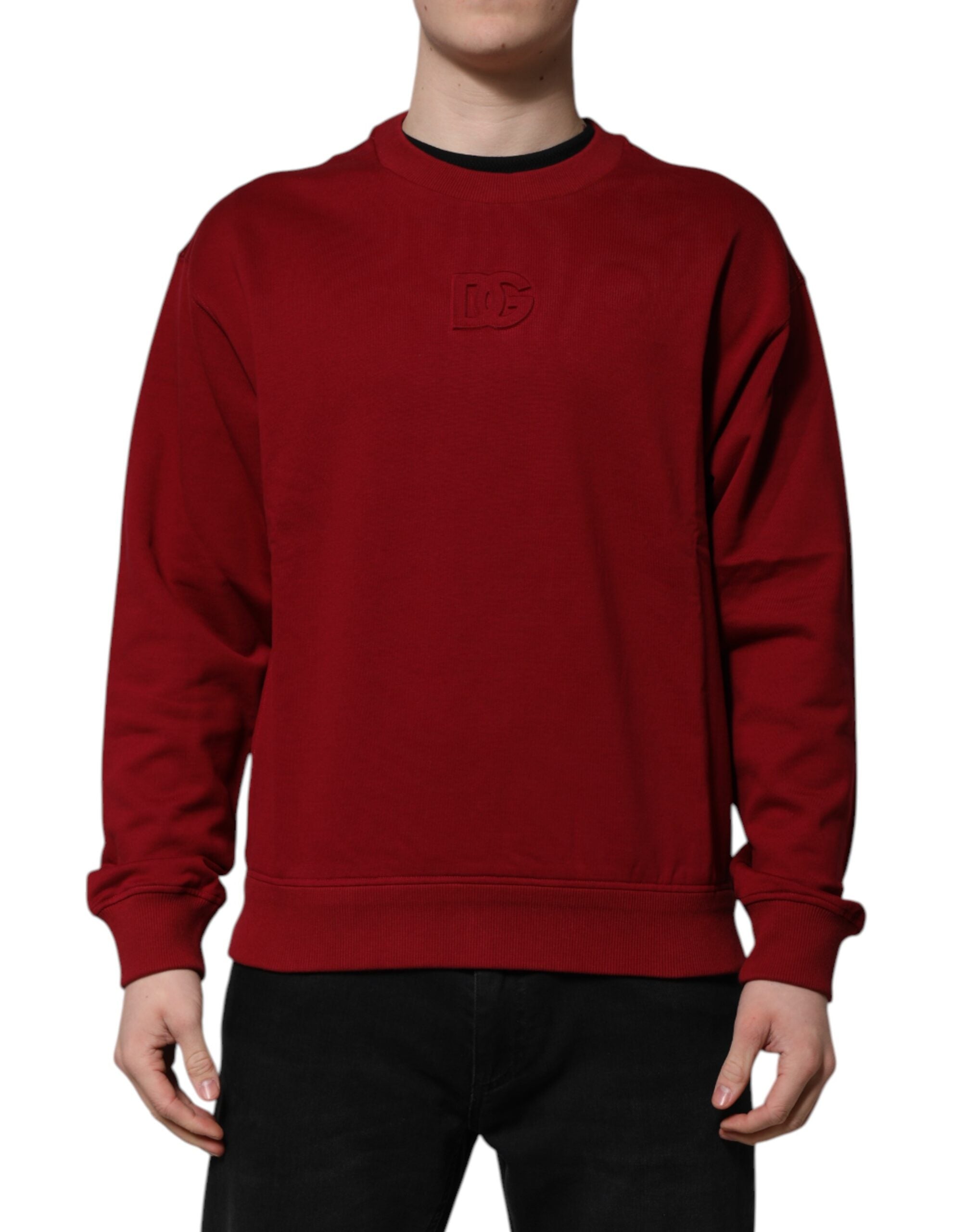 Dolce & Gabbana Red Embossed Logo Cotton Crew Neck Sweater -   -  Dolce & Gabbana. Dolce & Gabbana Red Embossed Logo Cotton Crew Neck Sweater -   -  Dolce & Gabbana.