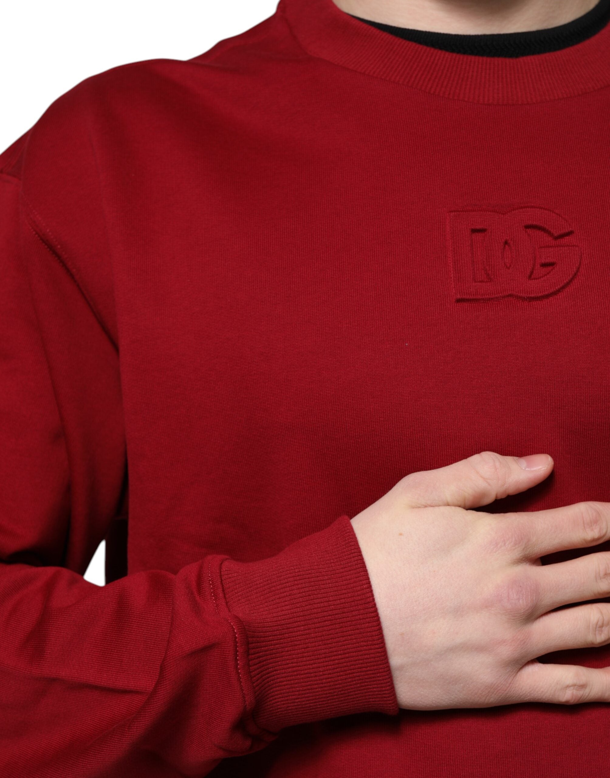 Dolce & Gabbana Red Embossed Logo Cotton Crew Neck Sweater -   -  Dolce & Gabbana. Dolce & Gabbana Red Embossed Logo Cotton Crew Neck Sweater -   -  Dolce & Gabbana.