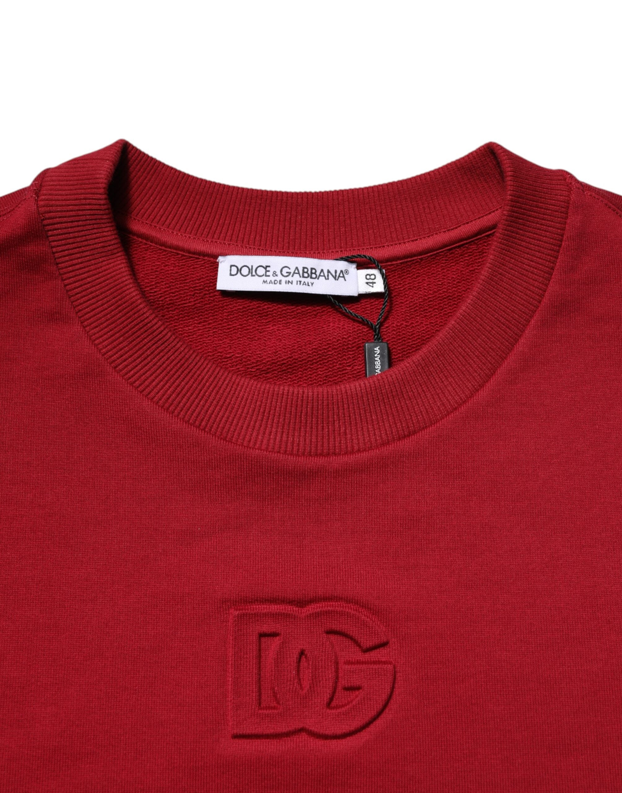 Dolce & Gabbana Red Embossed Logo Cotton Crew Neck Sweater -   -  Dolce & Gabbana. Dolce & Gabbana Red Embossed Logo Cotton Crew Neck Sweater -   -  Dolce & Gabbana.