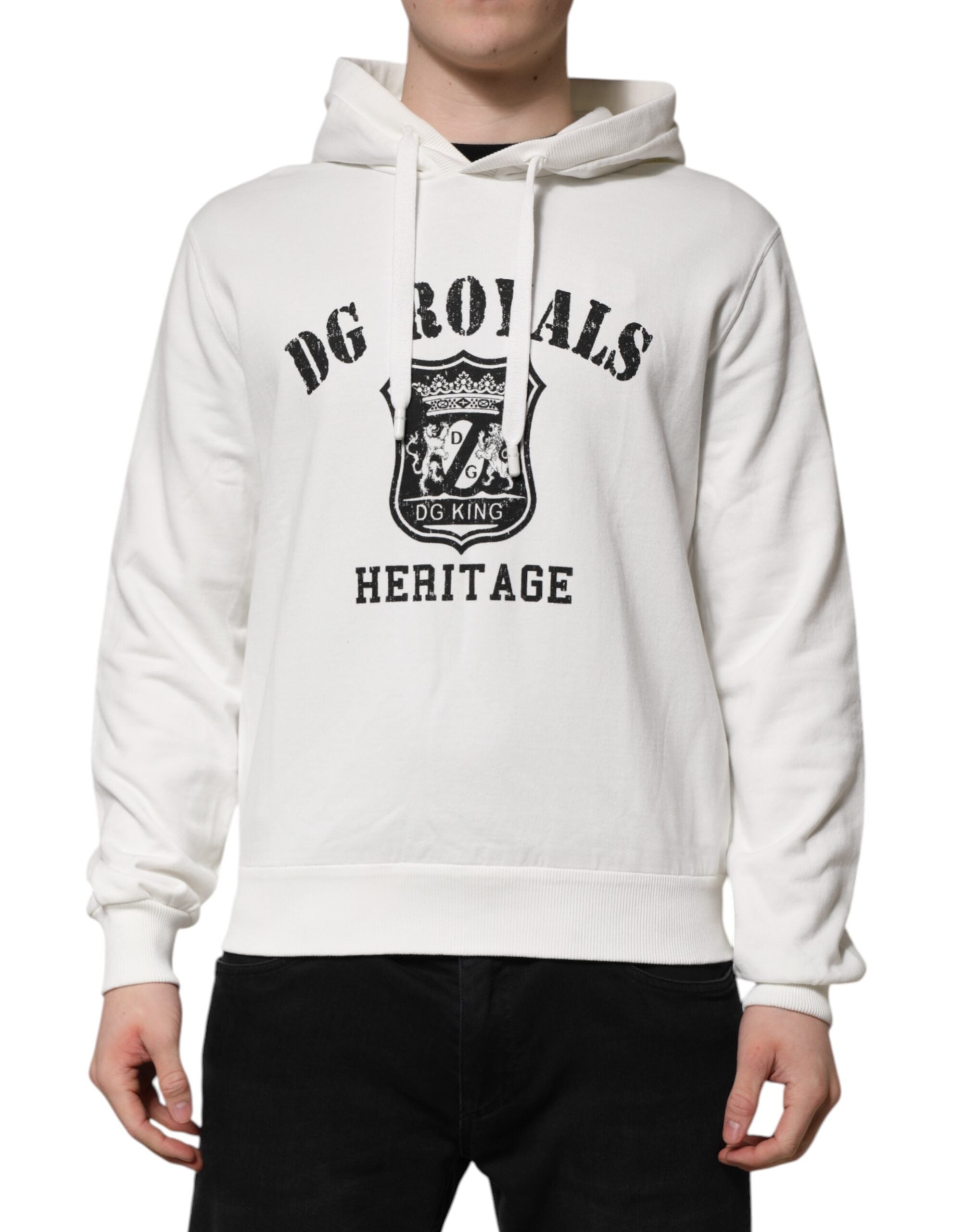 Dolce & Gabbana White Cotton DG ROYAL Print Hooded Sweater -   -  Dolce & Gabbana.