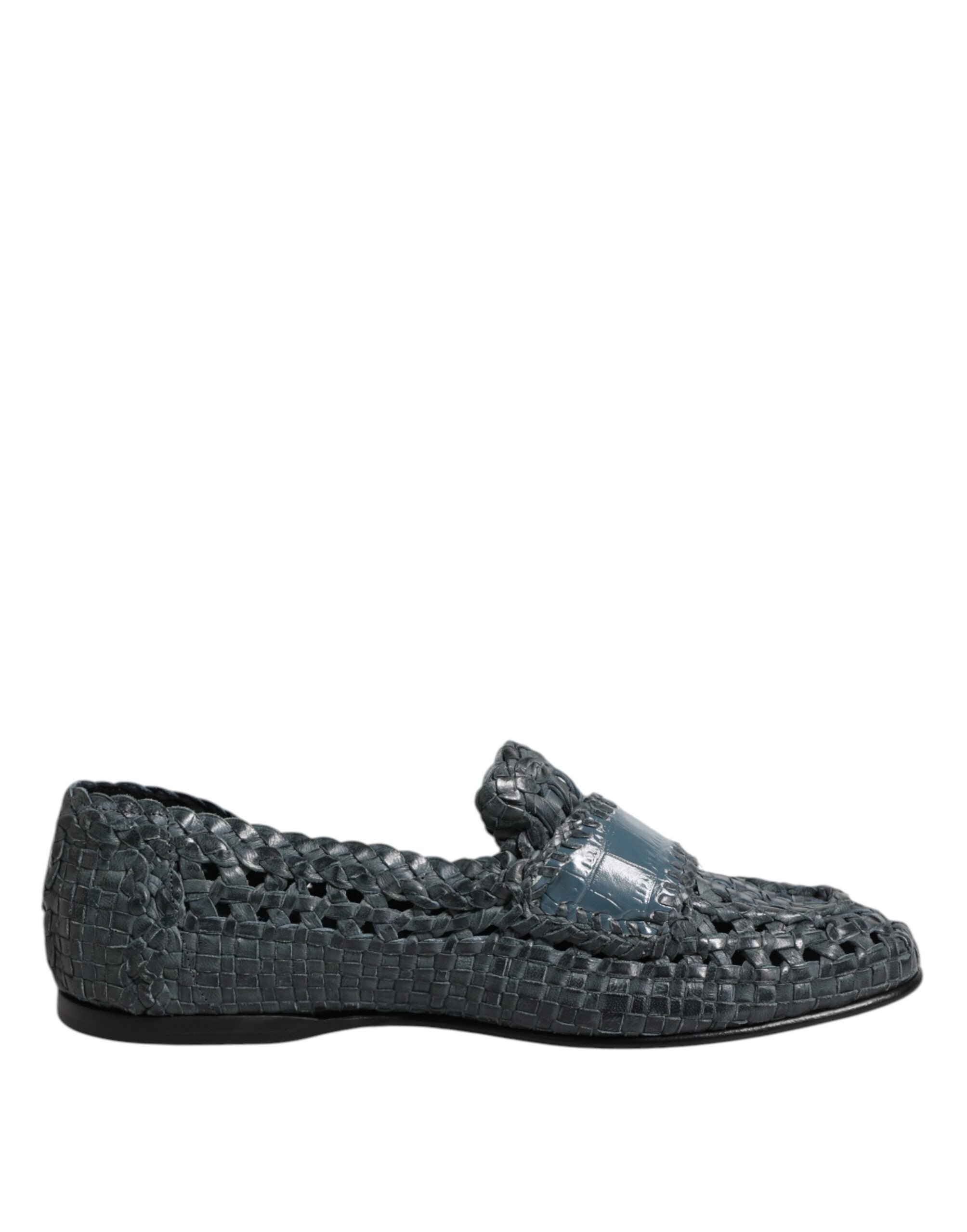 Dolce & Gabbana Blue Woven Leather Slip On Loafers Shoes -   -  Dolce & Gabbana.