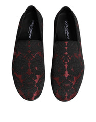 Dolce & Gabbana Red Black Jacquard Slip On Loafers Shoes -   -  Dolce & Gabbana.