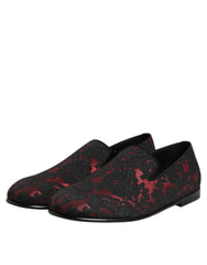 Dolce & Gabbana Red Black Jacquard Slip On Loafers Shoes -   -  Dolce & Gabbana.