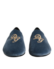 Dolce & Gabbana Blue Velvet DG Logo Loafers Formal Shoes -   -  Dolce & Gabbana.