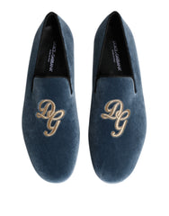 Dolce & Gabbana Blue Velvet DG Logo Loafers Formal Shoes -   -  Dolce & Gabbana.