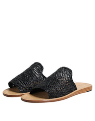 Dolce & Gabbana Black Monochrome Braided Raffia Slides Shoes -   -  Dolce & Gabbana.