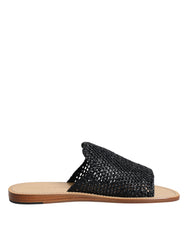Dolce & Gabbana Black Monochrome Braided Raffia Slides Shoes -   -  Dolce & Gabbana.