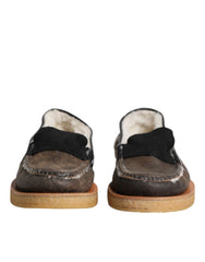 Dolce & Gabbana Brown White Calfskin Leather Loafers Shoes -   -  Dolce & Gabbana.