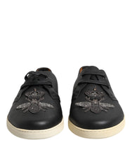 Dolce & Gabbana Black Leather Bee Crown Low Top Sneakers Shoes -   -  Dolce & Gabbana.