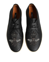 Dolce & Gabbana Black Leather Bee Crown Low Top Sneakers Shoes -   -  Dolce & Gabbana.