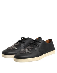 Dolce & Gabbana Black Leather Bee Crown Low Top Sneakers Shoes -   -  Dolce & Gabbana.