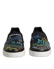 Dolce & Gabbana Black Leather Studded Graffiti Sneakers Shoes -   -  Dolce & Gabbana.