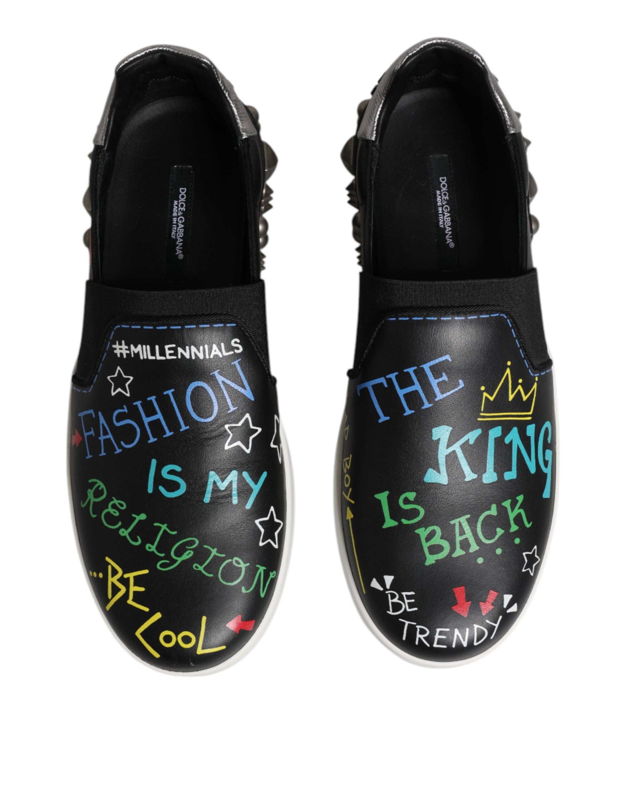 Dolce & Gabbana Black Leather Studded Graffiti Sneakers Shoes -   -  Dolce & Gabbana. Dolce & Gabbana Black Leather Studded Graffiti Sneakers Shoes -   -  Dolce & Gabbana.