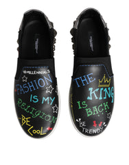 Dolce & Gabbana Black Leather Studded Graffiti Sneakers Shoes -   -  Dolce & Gabbana.