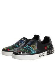 Dolce & Gabbana Black Leather Studded Graffiti Sneakers Shoes -   -  Dolce & Gabbana.