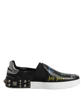 Dolce & Gabbana Black Leather Studded Graffiti Sneakers Shoes -   -  Dolce & Gabbana.