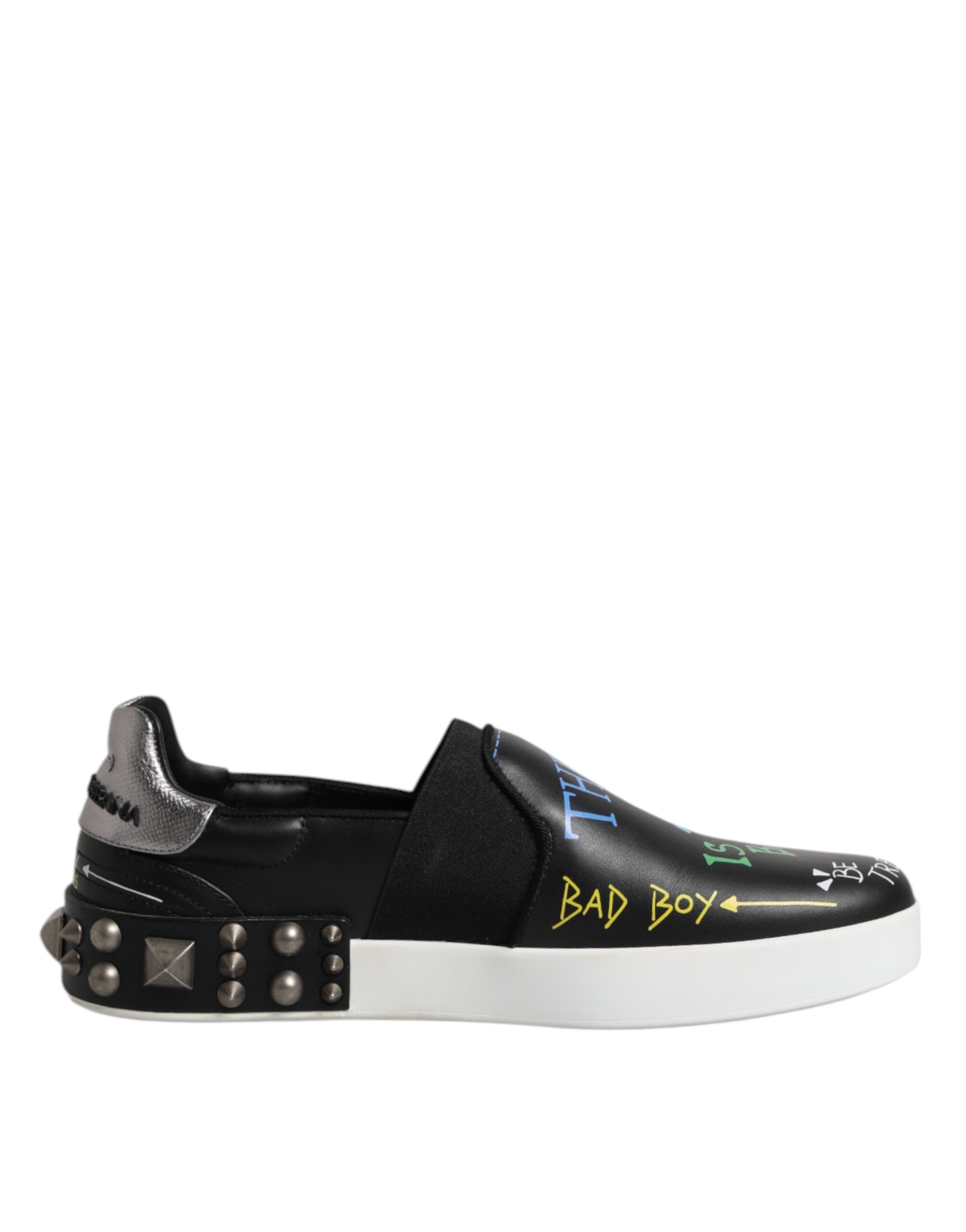 Dolce & Gabbana Black Leather Studded Graffiti Sneakers Shoes -   -  Dolce & Gabbana. Dolce & Gabbana Black Leather Studded Graffiti Sneakers Shoes -   -  Dolce & Gabbana.