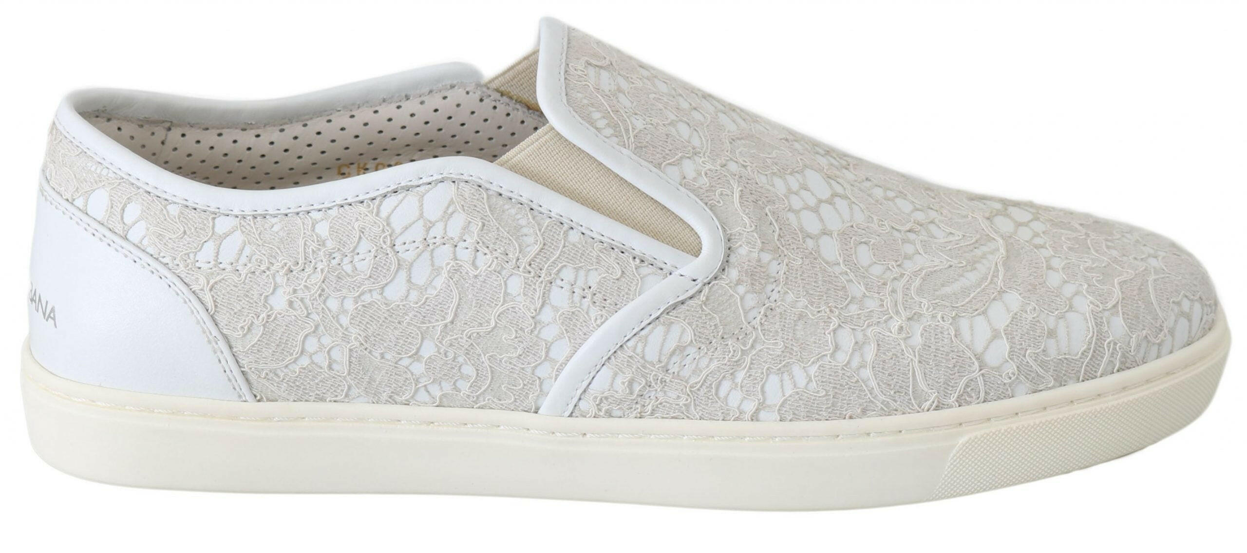 Dolce & Gabbana White Leather Lace Slip On Loafers Shoes -   -  Dolce & Gabbana.