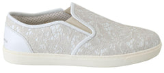 Dolce & Gabbana White Leather Lace Slip On Loafers Shoes -   -  Dolce & Gabbana.