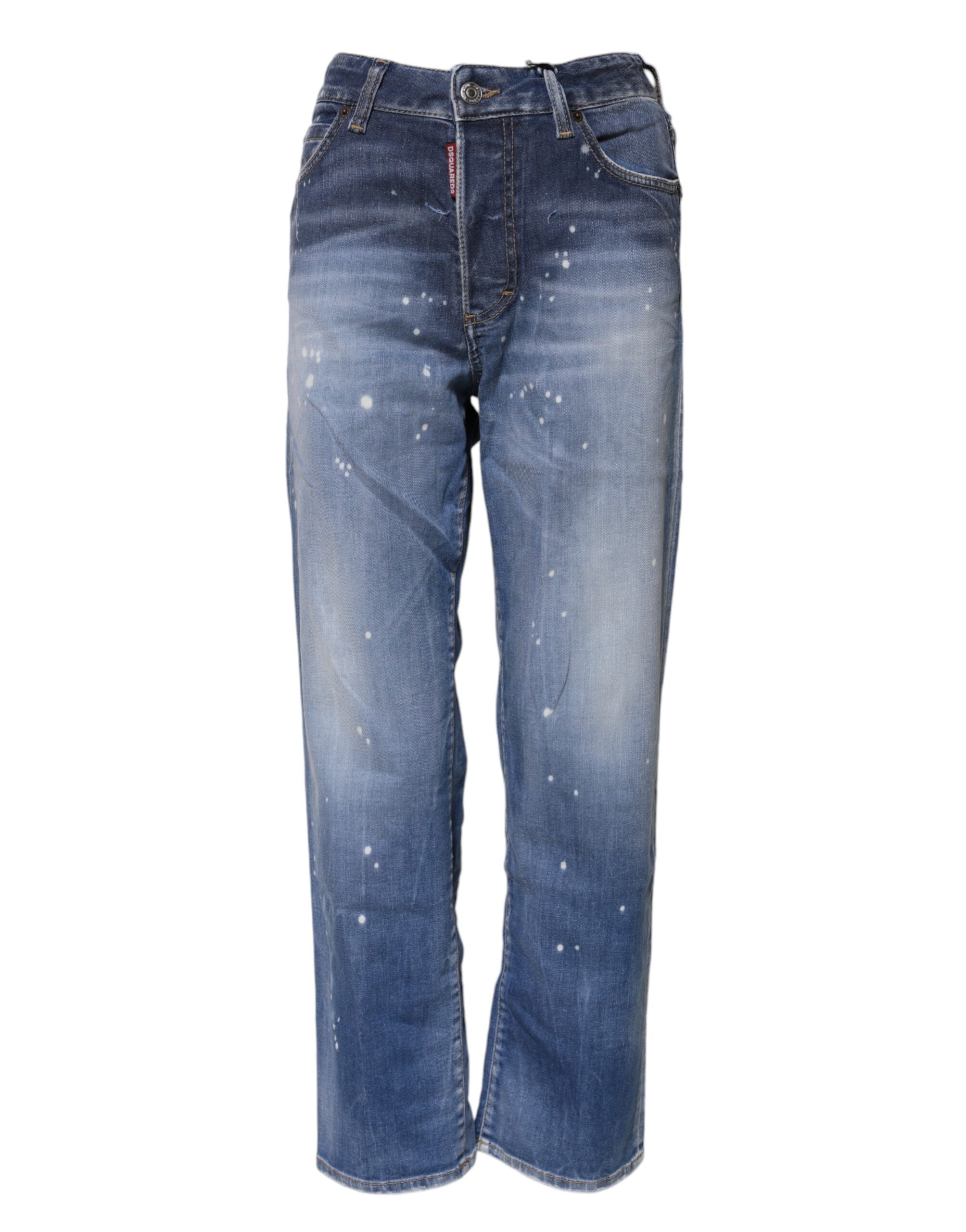 DsquaredΒ² Blue Washed Cotton Mid Waist Straight Jeans - - DsquaredΒ².
