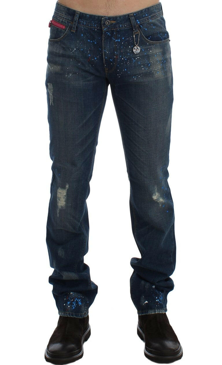 Costume National Blue Wash Paint Slim Fit Pants Jeans -   -  Costume National.
