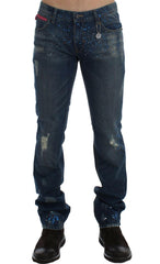 Costume National Blue Wash Paint Slim Fit Pants Jeans -   -  Costume National.