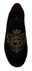 Dolce & Gabbana Loafers Black Velvet Gold Crown -   -  Dolce & Gabbana.